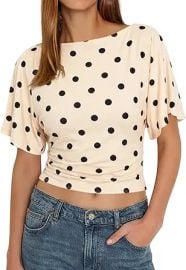 Cicy Bell Womens Summer Wrap Tops Casual Short Sleeve Tie Back Cinched Waist T Shirts Trendy Boat Neck Blouse at Amazon