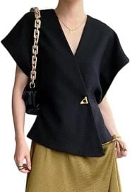 Cicy Bell Womens Trendy V Neck Tops Shirts Short Sleeve Button Down Slim Waist Summer Blouses at Womens Clothing store at Amazon
