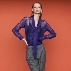 Cilette Lavalier Shirt in Lace at Maje