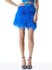 Cina Feather Skirt In Palace Blue Alice And Olivia at Alice and Olivia