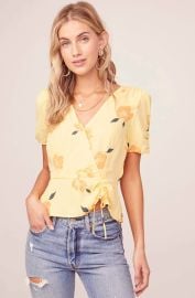 Cinch Sleeve Floral Wrap Top at ASTR The Label