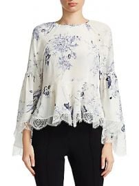 Cinq    Sept - Inky Floral Avalon Silk Peplum Top at Saks Fifth Avenue