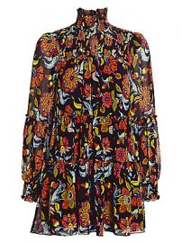 Cinq    Sept - Rika Floral Highneck Tiered Mini Dress at Saks Fifth Avenue