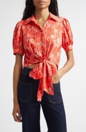 Cinq à Sept Abena Floral Puff Sleeve Tie Front Button-Up Shirt at Nordstrom