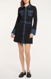 Cinq à Sept Aliza Denim Trim Long Sleeve Dress at Nordstrom