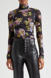 Cinq à Sept Bridgette Floral Print Long Sleeve Turtleneck Top at Nordstrom