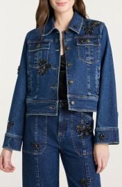 Cinq à Sept Crystal Detail Denim Trucker Jacket at Nordstrom