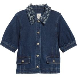 Cinq à Sept Ethel Petal Collar Short Sleeve Denim Jacket at Nordstrom