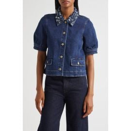 Cinq à Sept Ethel Petal Collar Short Sleeve Denim Jacket at Nordstrom