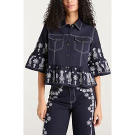 Cinq à Sept Eyelet Detail Stretch Cotton Jacket at Nordstrom