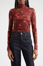 Cinq à Sept Falling Poppies Mesh Turtleneck Top at Nordstrom