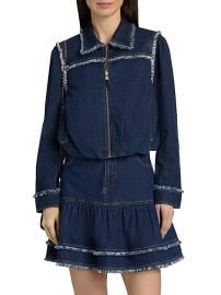 Cinq à Sept Indria Denim Fringe Crop Bomber Jacket | Saks Fifth Avenue at Saks Fifth Avenue
