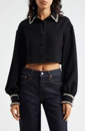 Cinq à Sept Juneve Rhinestone Detail Crop Button-Up Shirt at Nordstrom