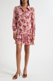 Cinq à Sept Lupetto Trailing Hibiscus Long Sleeve Mini Shirtdress at Nordstrom