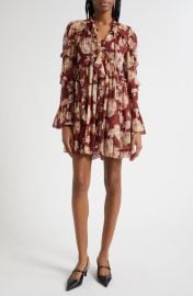Cinq à Sept Mae Floral Print Ruffle Long Sleeve Chiffon Minidress at Nordstrom