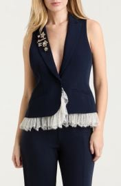 Cinq à Sept Roxie Faux Pearl & Crystal Detail Mixed Media Vest at Nordstrom