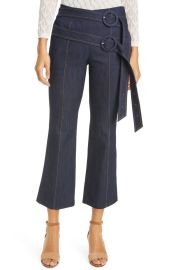 Cinq  Sept Jessi Double Belt Crop Kick Flare Denim Pants at Nordstrom