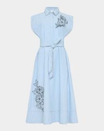 Cinq A Sept Callie Pinstripe Floral Midi Dress at Neiman Marcus