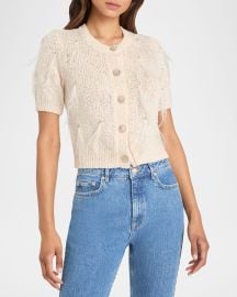 Cinq A Sept Coralie Embellished Puff Sleeve Cardigan at Neiman Marcus