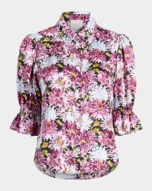 Cinq A Sept Fiona Puff Sleeve Dahlia Print Shirt at Neiman Marcus