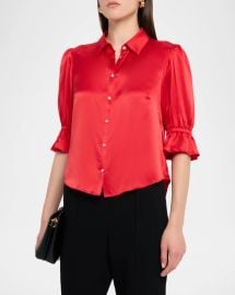 Cinq A Sept Fiona Silk Satin Short Sleeve Top at Neiman Marcus