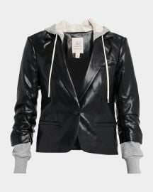 Cinq A Sept Hooded Vegan Leather Combo Blazer at Neiman Marcus