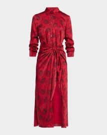 Cinq A Sept Jace Paisley Fan Print Tie Waist Midi Shirtdress at Neiman Marcus