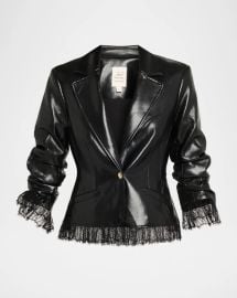 Cinq A Sept Lace Trim Vegan Leather Blazer at Neiman Marcus