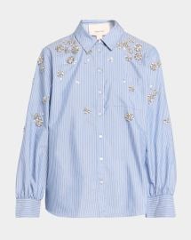 Cinq A Sept Lola Pinstripe Embellished Shirt at Neiman Marcus