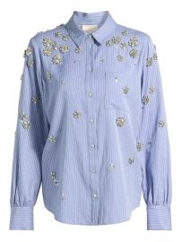 Cinq A Sept Lola Striped flower-embellished Shirt Blue at Farfetch