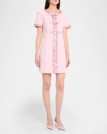 Cinq A Sept Maelle Embellished Short Sleeve Mini Dress at Neiman Marcus