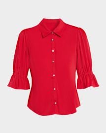 Cinq A Sept Ruffled Cuff Matte Jersey Shirt at Neiman Marcus
