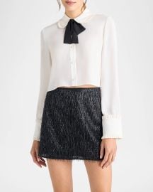 Cinq A Sept Zaida Neck Tie Cropped Button Front Shirt at Neiman Marcus