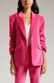 Cinq Sept Cheyenne Ruched Sleeve Velveteen Blazer at Nordstrom