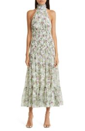 Cinq Sept Dover Floral Halter Neck Cotton Silk Dress at Nordstrom