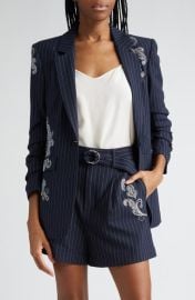 Cinq Sept Khloe Beaded Paisley Detail Pinstripe Blazer at Nordstrom