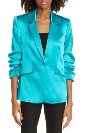 Cinq Sept Kylie Ruched Sleeve Satin Blazer at Nordstrom