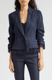 Cinq Sept Le Petit Roxie Lace Trim Denim Blazer at Nordstrom