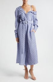 Cinq Sept Marcella Asymmetric Stripe Long Sleeve Midi Shirtdress at Nordstrom