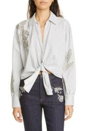 Cinq Sept Marianna Crystal Floral Tie Front Button-Up Shirt at Nordstrom