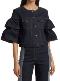 Cinq Sept Marisa Ruffle-Sleeve Denim Jacket on SALE at Saks Off 5th