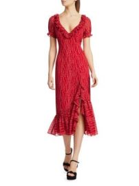 Cinq Sept Michelle Printed Ruffle Midi Dress on SALE at Saks Off 5th