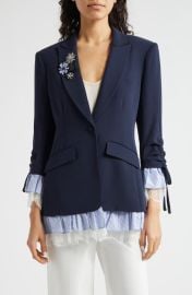 Cinq Sept Roxie Stripe Trim Three-Quarter Sleeve Blazer at Nordstrom