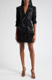 Cinq Sept Script Embroidery Feather Hem Dress at Nordstrom