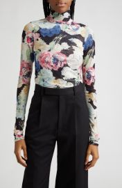 Cinq Sept Wildwood Flower Shirred Turtleneck Long Sleeve Top at Nordstrom