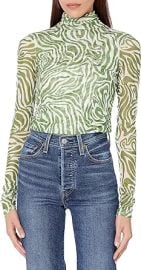 Cinq Sept Women39s Woodblock Zebra Shirred Turtleneck IvoryFern L at Womens Clothing store at Amazon