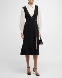 Cinq a Sept Ambre Belted Midi Combo Crepe Shirtdress at Neiman Marcus