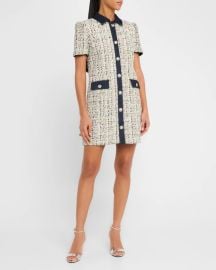 Cinq a Sept Anya Short-Sleeve Boucle Mini Dress at Neiman Marcus