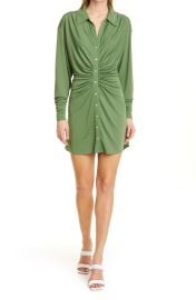 Cinq a Sept Arden Ruched Long Sleeve Shirtdress in Hemp  at Nordstrom