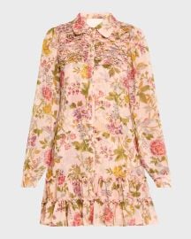 Cinq a Sept Barnes Floral Mini Shirtdress in Soft Pink Multi at Neiman Marcus